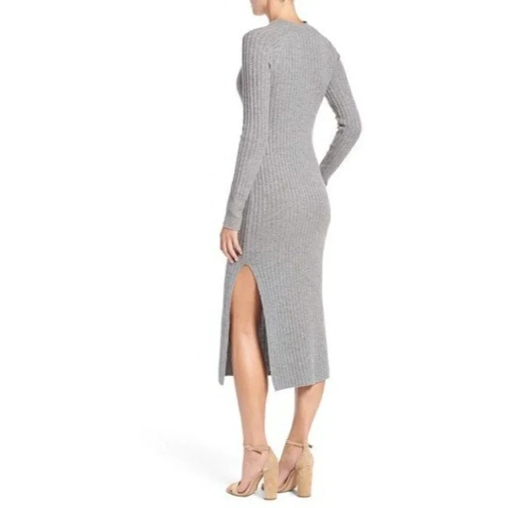 AG Adriano Goldschmied Reign Gray Ribbed Wool Cashmere Midi Sweater Dress M - Picture 2 of 7